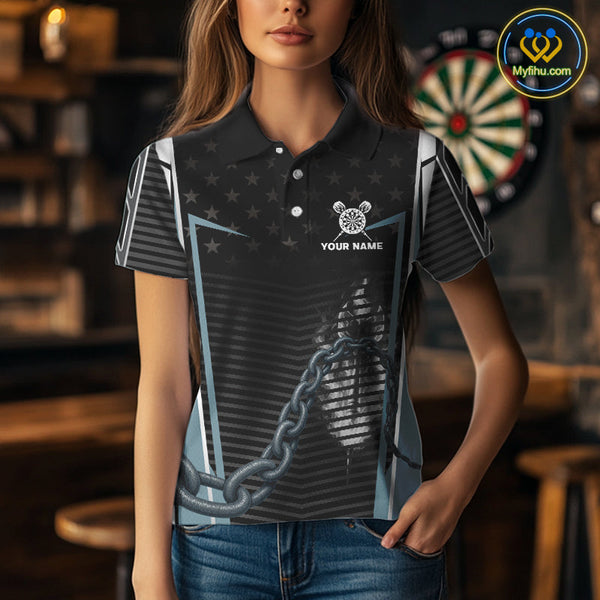 Custom US Flag Scorpion Dart Team Women Polo Shirts, Patriotic Dart Team Jerseys NYN0454