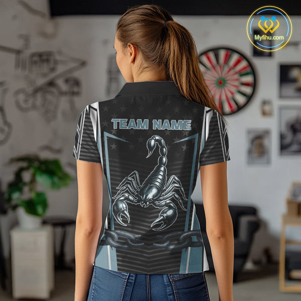 Custom US Flag Scorpion Dart Team Women Polo Shirts, Patriotic Dart Team Jerseys NYN0454