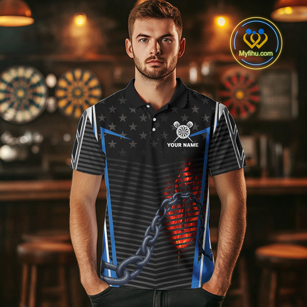 Custom US Flag Scorpion Dart Team Men Polo Shirts, Patriotic Dart Team Jerseys NYN0455