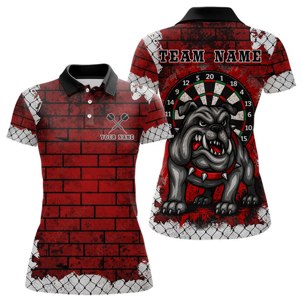 Custom Black And Red Brick Wall Bull Dog Dart Polo Shirt For Women, Team Uniform NYN0462