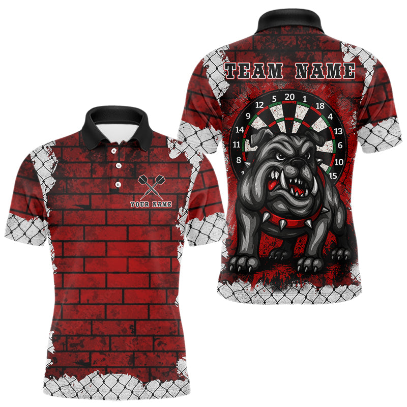 Custom Black And Red Brick Wall Bull Dog Dart Polo Shirt For Men, Team Uniform NYN0462
