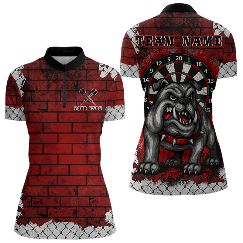 Custom Black And Red Brick Wall Bull Dog Dart Quarter-Zip Shirt For Women, Team Uniform NYN0462