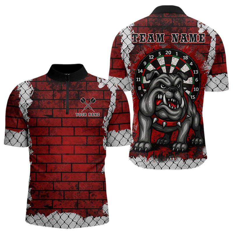 Custom Black And Red Brick Wall Bull Dog Dart Quarter-Zip Shirt For Men, Team Uniform NYN0462