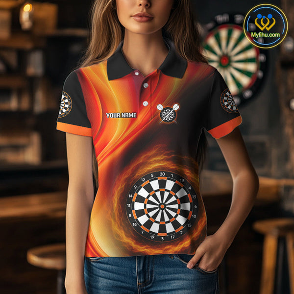 Custom Fire Flame Darts Jerseys, Dartboad Darts Team Polo Shirts For Women NYN0102
