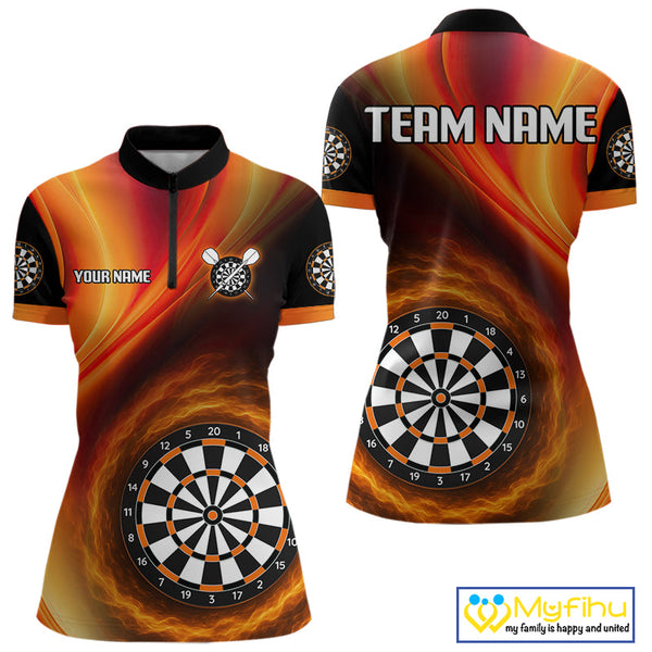 Custom Fire Flame Darts Jerseys, Dartboad Darts Team Quarter-Zip Shirts For Women NYN0102