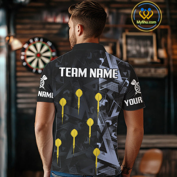 Custom Blue And Yellow Darts Pattern Dart Team Polo Shirts For Men, Dart Jerseys NYN0107