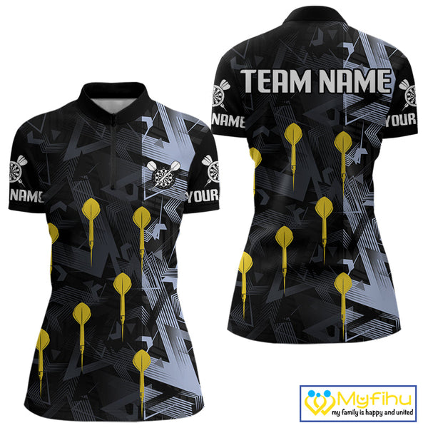 Custom Blue And Yellow Darts Pattern Dart Team Quarter-Zip Shirts For Women, Dart Jerseys NYN0107
