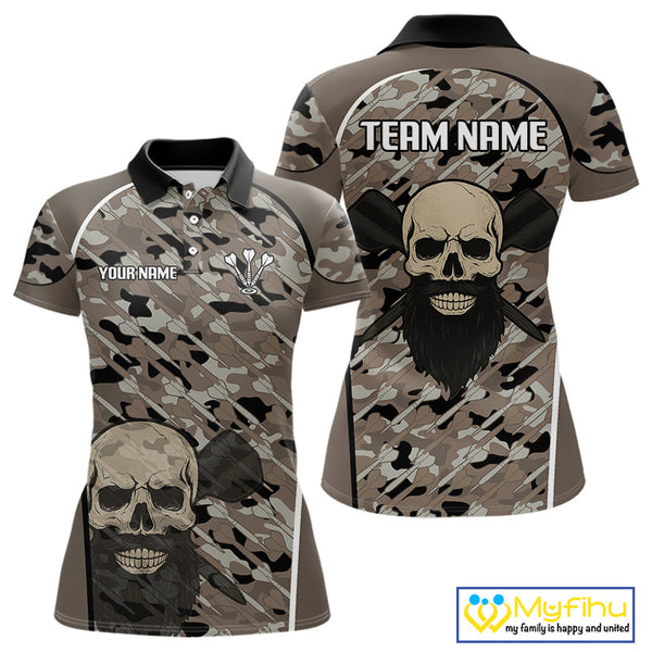 Custom Darts Camo Pattern Skull Dart Women Polo Shirts, Dart Team Tournament Shirt NYN0113