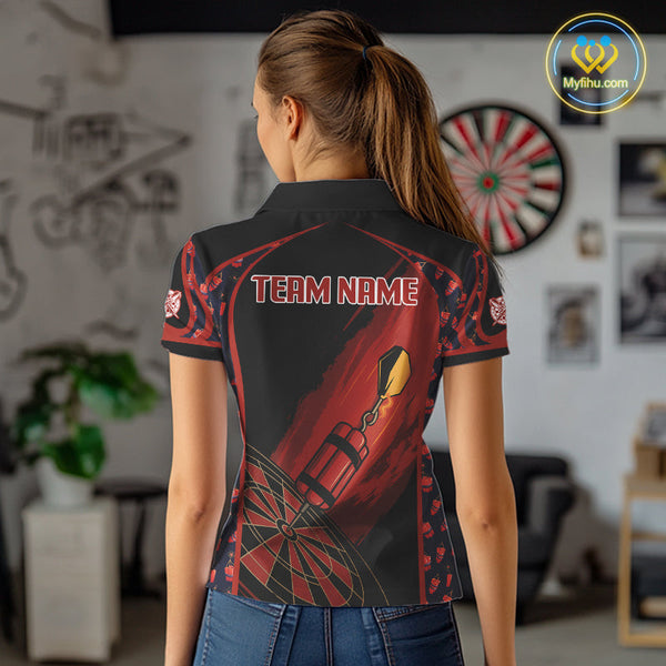 Custom Black And Red Darts Exploding Dart Team Polo Shirt For Women, Dart Tournament Shirt NYN0114