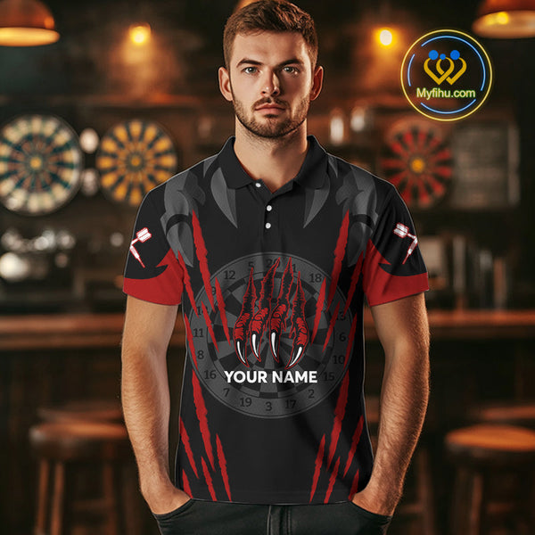 Custom Black And Red Wolf Darts Polo Shirts For Men, Dart Tournament Team Shirt NYN0241