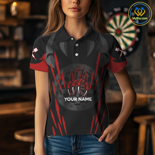 Custom Black And Red Wolf Darts Polo Shirts For Women, Dart Tournament Team Shirt NYN0241