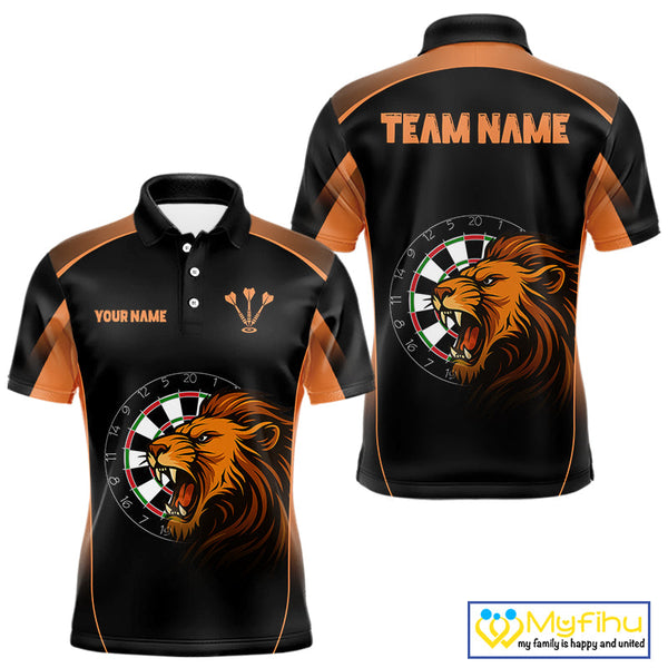 Custom Black And Orange Lion Darts Polo Shirts For Men, Dart Team Jerseys NYN0242