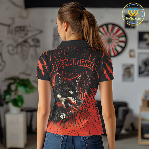 Custom Black And Orange Wolf Dart Team Polo Shirts For Women, Wolf Dart Jerseys NYN0243