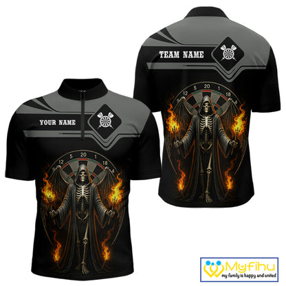 Custom Flame Grim Reaper Dart Quarter-Zip Shirt For Men, Halloween Dart Outfit NYN0493