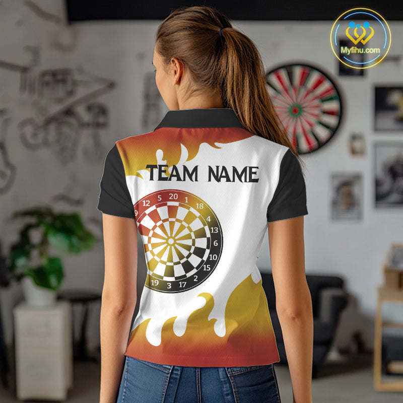 Custom Flame Trail Lion Dart Team Polo Shirt For Women, Lion Darts Jerseys NYN0246