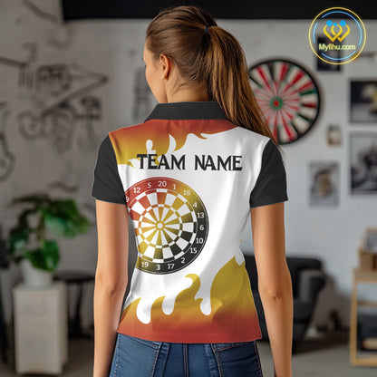 Custom Flame Trail Lion Dart Team Polo Shirt For Women, Lion Darts Jerseys NYN0246