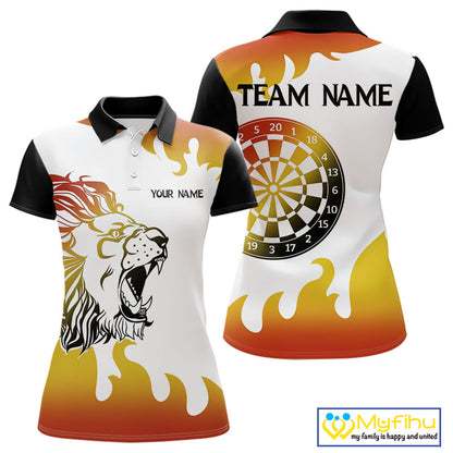 Custom Flame Trail Lion Dart Team Polo Shirt For Women, Lion Darts Jerseys NYN0246