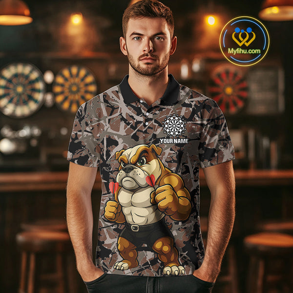 Custom Camouflage Funny Bulldog Dart Polo Shirt For Men, Dart Team Tournament Shirt NYN0504