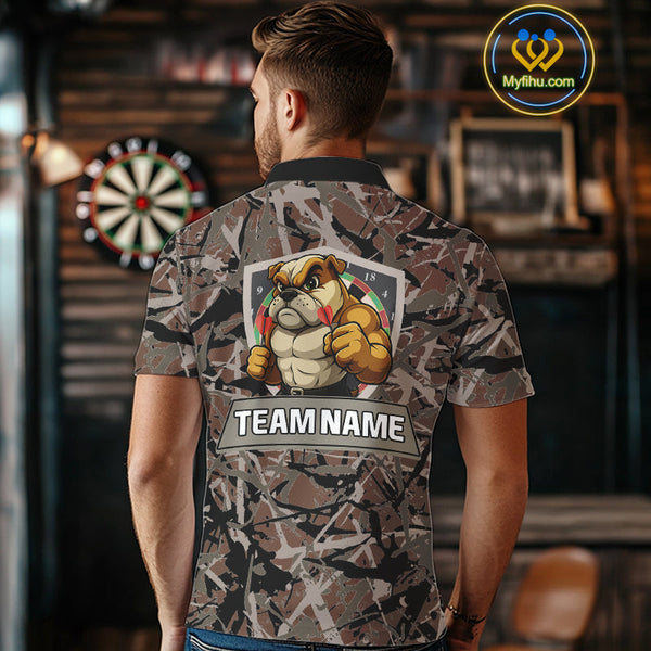 Custom Camouflage Funny Bulldog Dart Polo Shirt For Men, Dart Team Tournament Shirt NYN0504