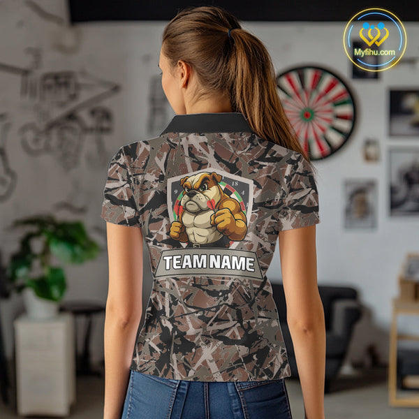 Custom Camouflage Funny Bulldog Dart Polo Shirt For Women, Dart Team Tournament Shirt NYN0504