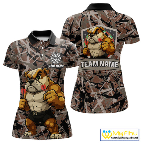 Custom Camouflage Funny Bulldog Dart Polo Shirt For Women, Dart Team Tournament Shirt NYN0504