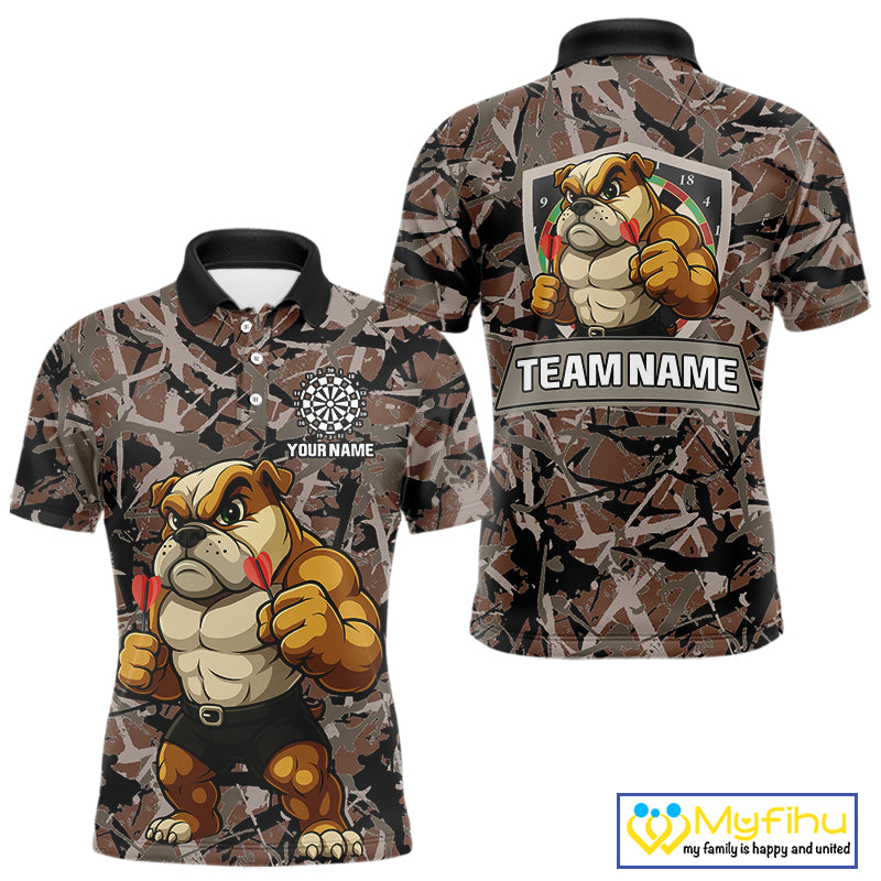 Custom Camouflage Funny Bulldog Dart Polo Shirt For Men, Dart Team Tournament Shirt NYN0504