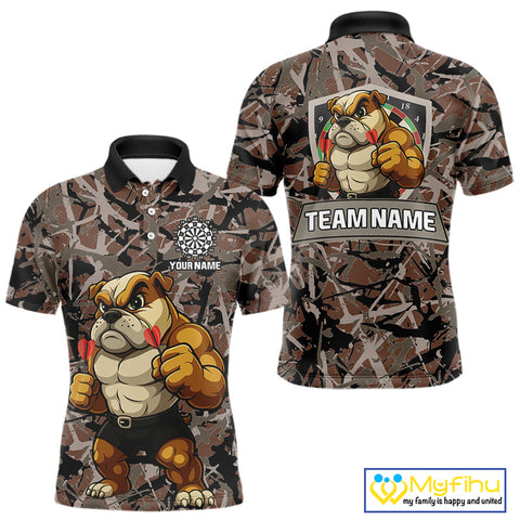 Custom Camouflage Funny Bulldog Dart Polo Shirt For Men, Dart Team Tournament Shirt NYN0504