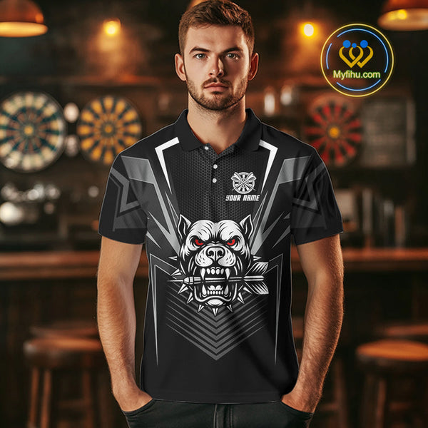 Custom Black And White Angry Bulldog Dart Polo Shirt For Men, Dart Jerseys NYN0512