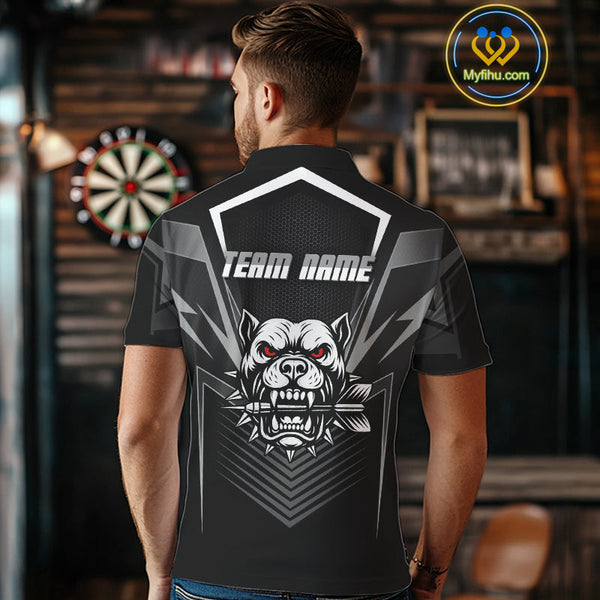 Custom Black And White Angry Bulldog Dart Polo Shirt For Men, Dart Jerseys NYN0512