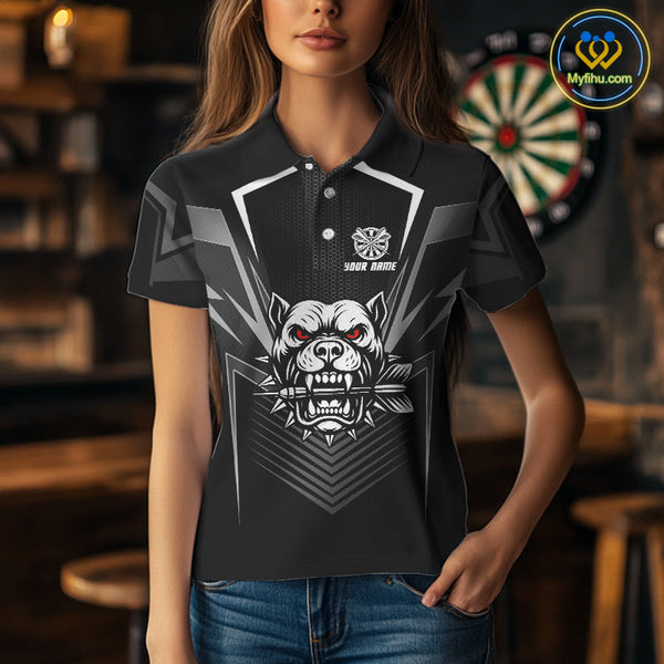 Custom Black And White Angry Bulldog Dart Polo Shirt For Women, Dart Jerseys NYN0512