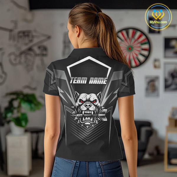 Custom Black And White Angry Bulldog Dart Polo Shirt For Women, Dart Jerseys NYN0512
