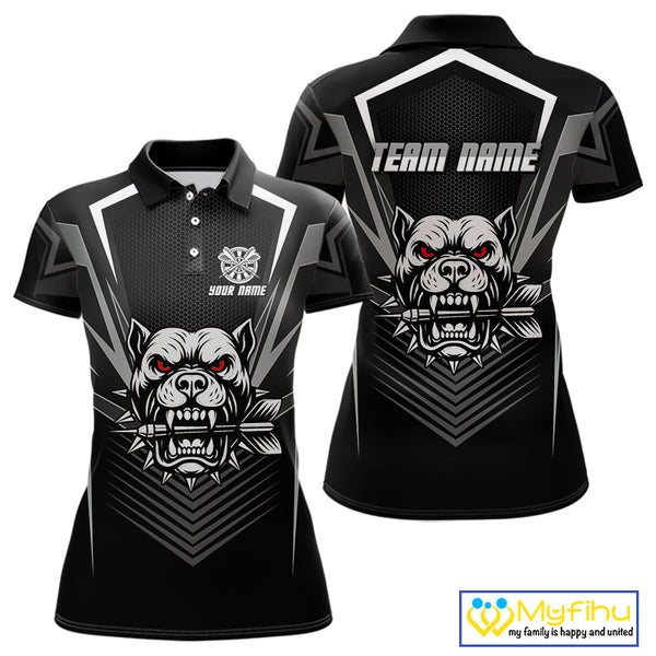Custom Black And White Angry Bulldog Dart Polo Shirt For Women, Dart Jerseys NYN0512