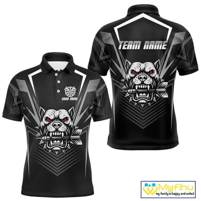 Custom Black And White Angry Bulldog Dart Polo Shirt For Men, Dart Jerseys NYN0512