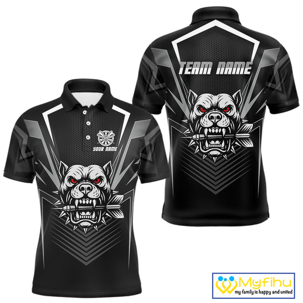 Custom Black And White Angry Bulldog Dart Polo Shirt For Men, Dart Jerseys NYN0512