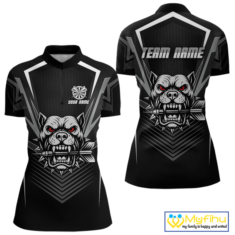 Custom Black And White Angry Bulldog Dart Quarter-Zip Shirt For Women, Dart Jerseys NYN0512