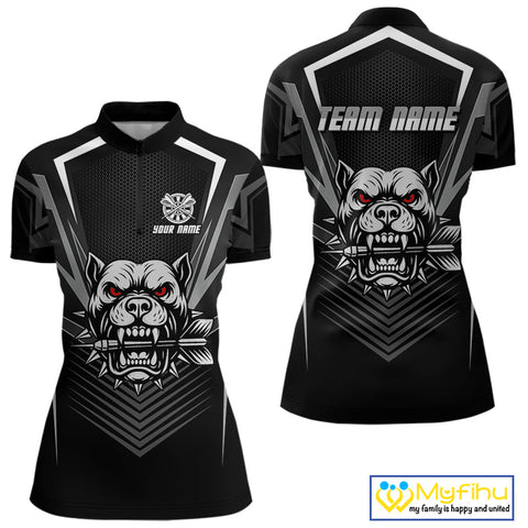 Custom Black And White Angry Bulldog Dart Quarter-Zip Shirt For Women, Dart Jerseys NYN0512