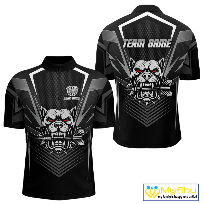 Custom Black And White Angry Bulldog Dart Quarter-Zip Shirt For Men, Dart Jerseys NYN0512