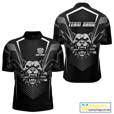 Custom Black And White Angry Bulldog Dart Quarter-Zip Shirt For Men, Dart Jerseys NYN0512