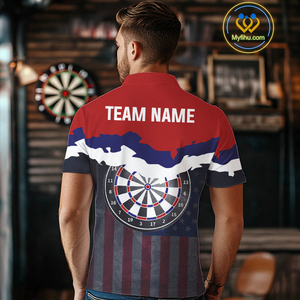 Custom Vintage US Flag Dart Patriotic Dart Team Men Polo Shirts, Retro Dart Jerseys NYN0266