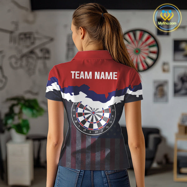 Custom Vintage US Flag Dart Patriotic Dart Team Women Polo Shirts, Retro Dart Jerseys NYN0266