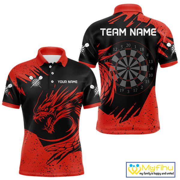 Custom Black And Red Dragon Darts Jerseys, Dart Team Men Polo Shirts Dart League Shirt NYN0271
