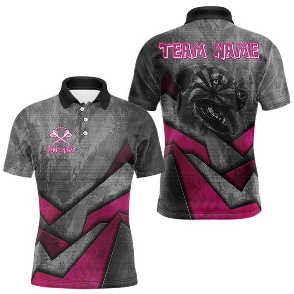 Custom Grunge Black And Pink Dog Dart Polo Shirt For Men, Dart League Shirt NYN0561