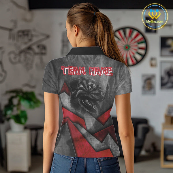Custom Grunge Black And Red Dog Dart Polo Shirt For Women, Dart League Shirt NYN0562