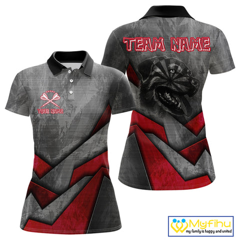Custom Grunge Black And Red Dog Dart Polo Shirt For Women, Dart League Shirt NYN0562