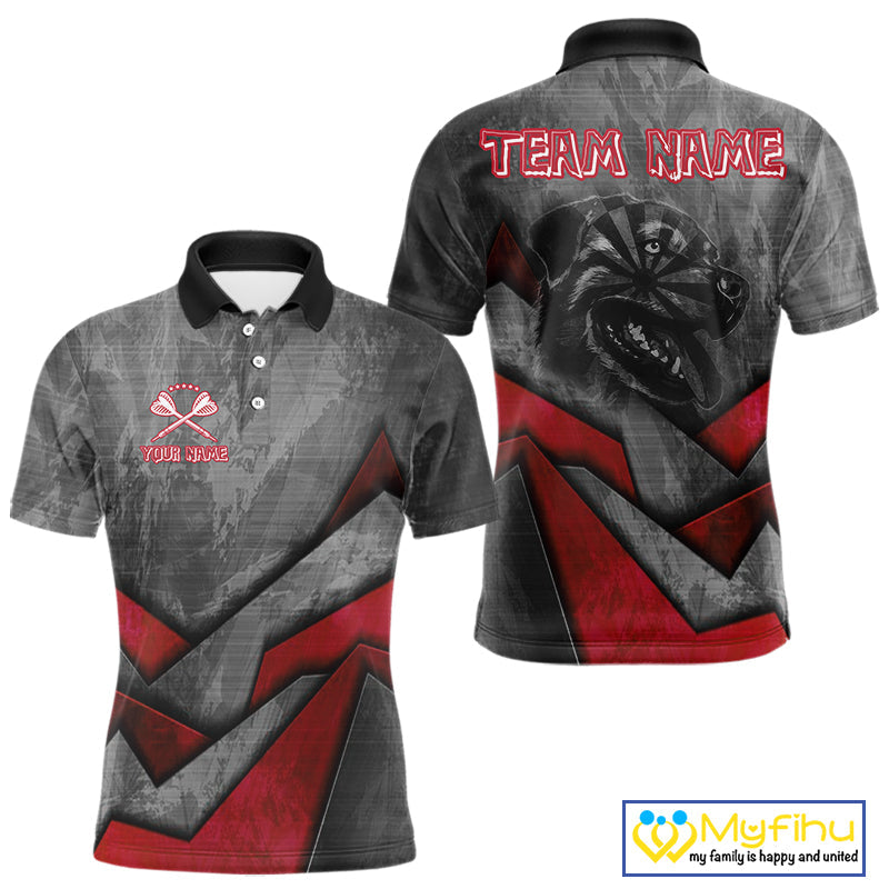 Custom Grunge Black And Red Dog Dart Polo Shirt For Men, Dart League Shirt NYN0562