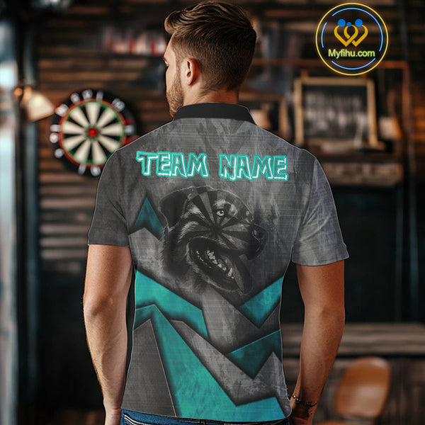 Custom Grunge Black And Blue Dog Dart Polo Shirt For Men, Dart League Shirt NYN0563