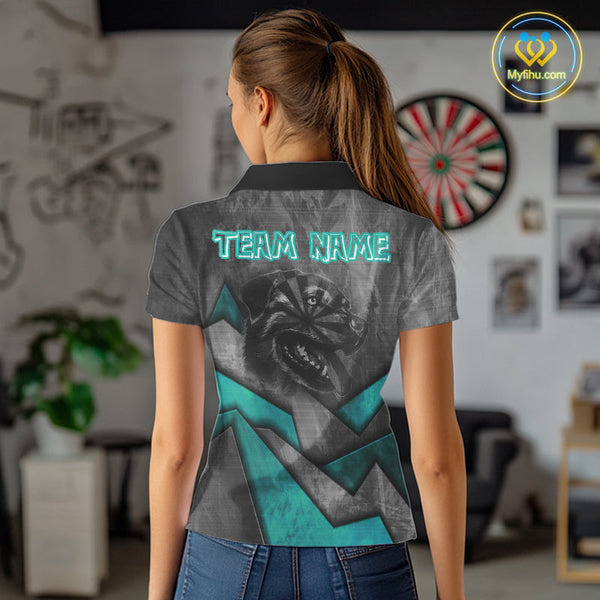 Custom Grunge Black And Blue Dog Dart Polo Shirt For Women, Dart League Shirt NYN0563