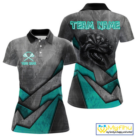 Custom Grunge Black And Blue Dog Dart Polo Shirt For Women, Dart League Shirt NYN0563