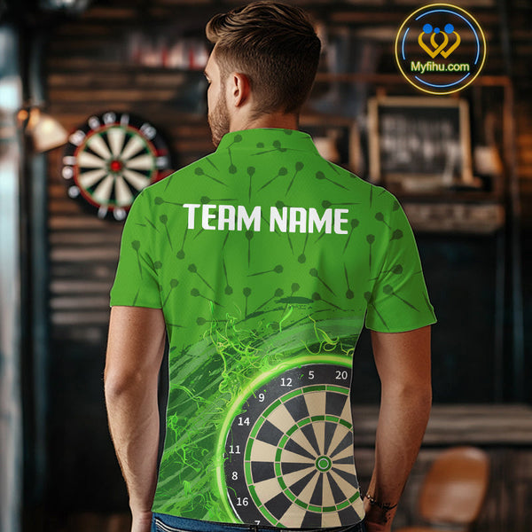 Custom Darts Pattern Green Fire Flame Dartboard Dart Polo Team Shirts For Men NYN0595