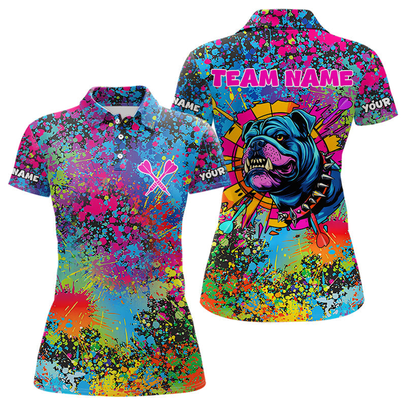 Custom Colorful Bulldog Funny Dart Team Polo Shirts For Women, Dart Jerseys NYN0007